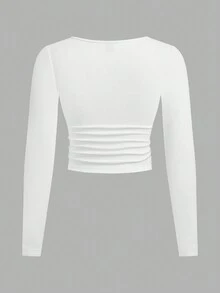 SHEIN EZwear 2 件女式基本款修身休闲针织短长袖 T 恤，黑色和白色 - 黑與白 - 查看 4