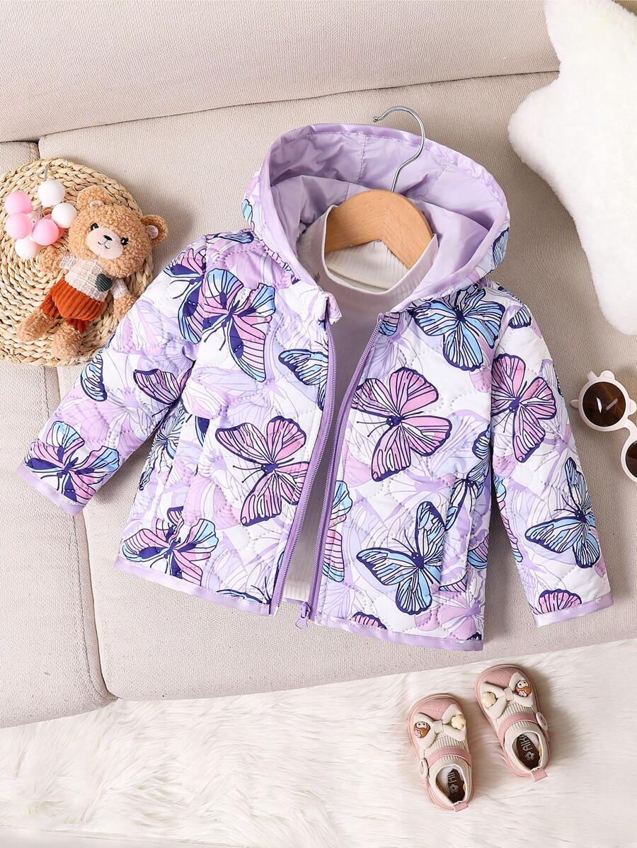 Áo khoác hoodie in hình bướm cho bé gái, ấm áp cho các hoạt động ngoài trời, mùa thu/đông - Màu xanh nhạt - Xem 1