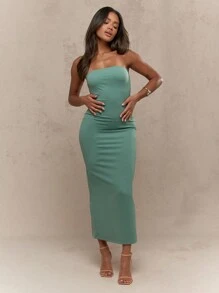 MISSGUIDED 优雅无肩带修身长裙，适合圣帕特里克节庆祝派对、晚宴、婚礼、爱尔兰主题活动，幸运符正式修身及地长裙，圣诞节 - 綠色 - 查看 4