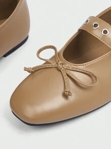 Sugerpunk Zapatos planos casuales de mujer con punta redonda, lazo de remaches y cómodos, nuevos para Año Nuevo, Día de San Valentín - Caqui - Ver 3