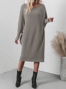 SHEIN Clasi Vestido de suéter largo con mangas de murciélago para mujer, otoño/invierno
