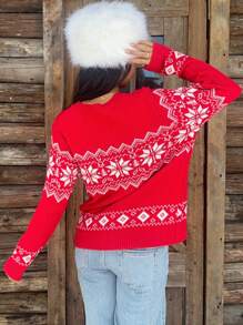 SHEIN EZwear Women's Casual Christmas Bow Accent Knit Pullover Sweater, College Style, Long Sleeve, Autumn/Winter