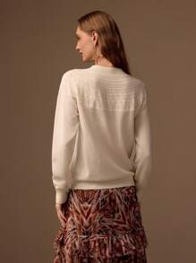 MOTF PREMIUM 100% CASHMERE SOLID MOCK NECK DROP SHOULDER OVERSIZE POINTELLE KNIT YOKE SWEATER