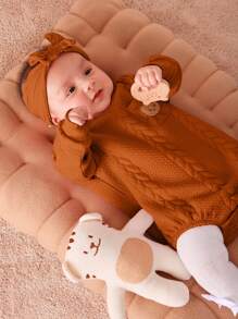 Cozy Pixies Baby Girl Cute Bear Pattern Long Sleeve Lightweight Bodysuit - Rust Brown - View 5