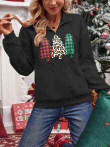 SHEIN Unity Sudadera minimalista con estampado y cremallera frontal de manga larga para mujer, de uso casual diario