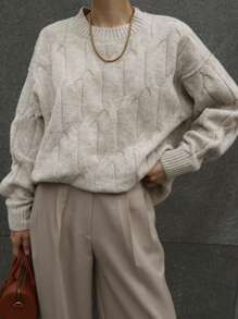 DAZY 1pc Women's Solid Color Loose Fit Crew Neck Thick Long Sleeve Sweater,Fall Women Clothes - Grey - View 1