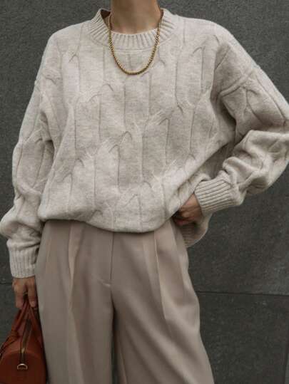 DAZY 1 件女士纯色宽松圆领厚长袖毛衣，秋季女装