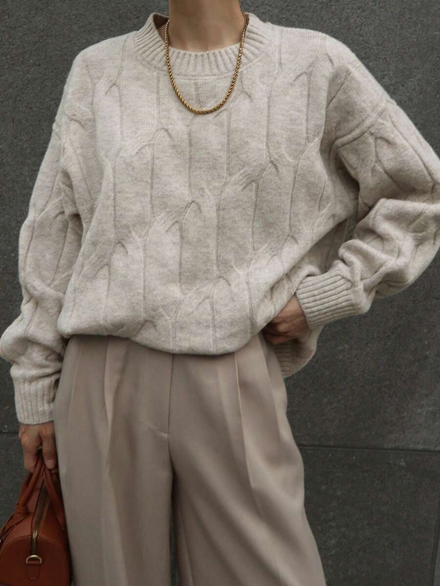 DAZY 1pc Women's Solid Color Loose Fit Crew Neck Thick Long Sleeve Sweater,Fall Women Clothes - Grey - View 1