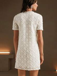 Anewsta 1pc French Romantic High-End Lady Style Handmade Beaded Dress, Autumn/Winter - Apricot - View 2