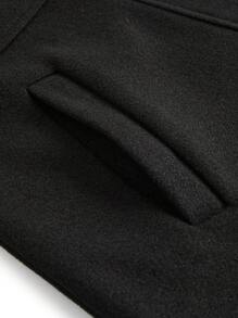 秋冬大码纯色双排扣收腰大衣 - 黑色 - 查看 7