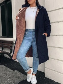 SHEIN LUNE Plus Size Women Solid Color Pocket Zip-Up Long Sleeve Coat, Autumn Fall Winter Winter Clothes Outfit