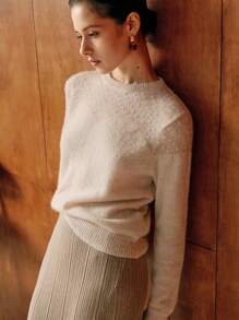 MOTF PREMIUM SOLID POPCORN KNIT YOKE SWEATER - Apricot - View 3