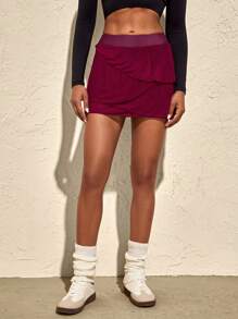 VARSITIE Saia de Ioga/Esporte Feminina com Contraste de Cores em Envoltório - Vermelho - Visão 7