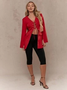 MISSGUIDED Luxury Lace Up Front Blazer Professional Evening Business Party Work Office Tailored Formal Long Sleeve Winter Fashion Statement Outerwear