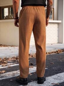 Manfinity VCAY Pantalones casuales rectos y delgados con cintura elástica tejida, aptos para uso diario para hombres