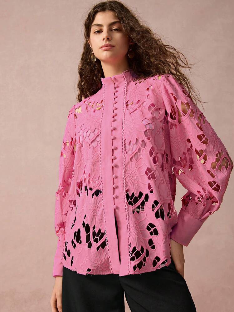 Fall Winter Women Solid Color Camisole + Hollow Out Paisley Embroidery Romantic Vacation Shirt Elegant 2 Pieces Set, Winter Women's Clothing, Vacation Top, New Years Clothes