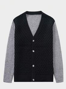 Chillumni Men's Contrast Color Long Sleeve Single Breasted Loose Casual Cardigan, Autumn/Winter - Multicolor - View 1