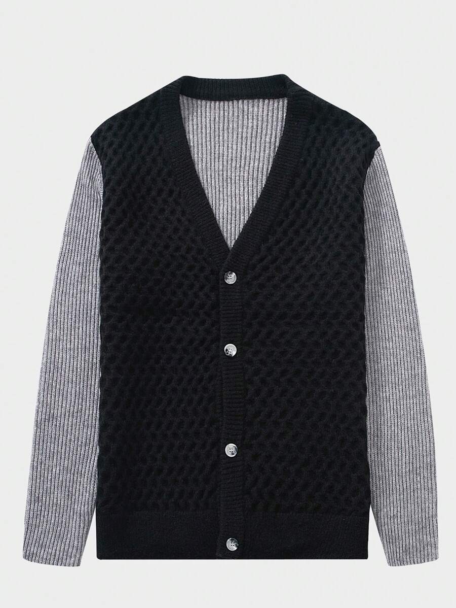 Chillumni Men's Contrast Color Long Sleeve Single Breasted Loose Casual Cardigan, Autumn/Winter - Multicolor - View 1