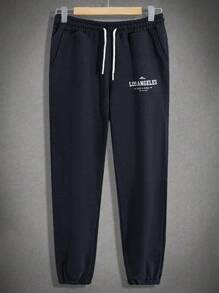 EURMUSE Cotton Men Letter Printed Regular Hoodie Set - Navy Blue - View 4
