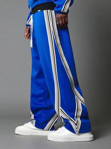 SUMWON Sporty Wide Leg Athletic Sweatpants With Striped Detail Performance Track Pants Athleisure Bottoms Winter Training Exercise Loungewear Activewear Joggers - Royal Blue - View 1