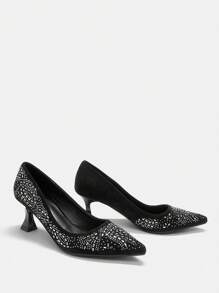 CUCCOO TILAWA Women's Casual Rhinestone Decorated Simple High Heel Pumps