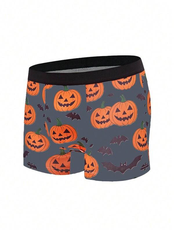 Happy Jammies Boxer casual pentru bărbați, cu imprimeu cu dovleac de Halloween, culoare contrastantă