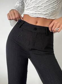 Calvaya Women Low-Waist Minimalist Striped Long Pants, Casual Daily Wear