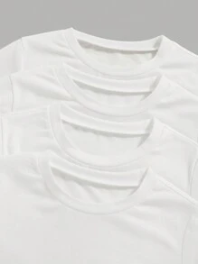 4pcs/Set Young Boy Casual Solid Color Round Neck Long Sleeve T-Shirt, Versatile For All Seasons