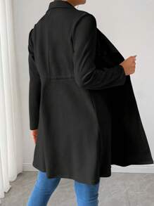 RosyDaze Women Casual Solid Color Hoodie Cinched Waist Mid-Length Jacket Fall Winter Cloth For Women - Black - View 2