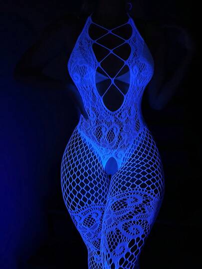 Verleidelijke Bodystocking In Glow The Dark Blauw Lingerie view 5