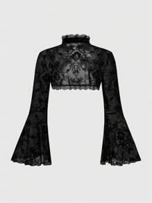 ROMWE Goth Chaqueta tipo cárdigan gótico versátil de talla grande con manga de campana abotonada y estampado flameado, para el invierno