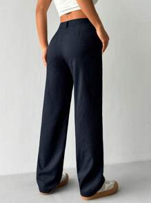 Flirla Casual Versatile Minimalist Solid Color Straight Leg Suit Pants