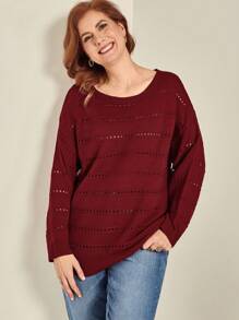 Suéter de punto holgado con caída de hombros de unicolor para otoño para mujeres talla grande