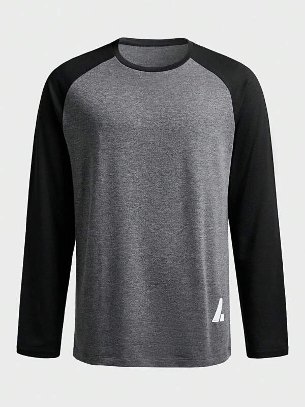 Manfinity Sport Polished T-shirt décontracté à manches longues col ras-du-cou raglan de style boyfriend pour homme avec couleurs contrastées, adapté pour le fitness et les activités quotidiennes