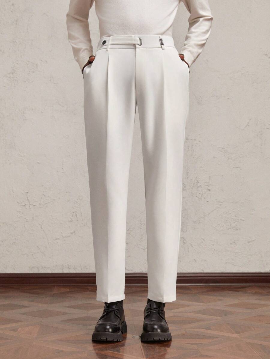 AKNOTIC Business Casual Quần ống đứng lưng thun co giãn ôm vừa vặn dành cho nam, thích hợp mặc hàng ngày vào mùa thu - trắng - Xem 1