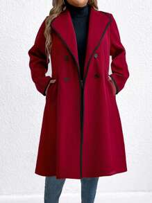 Abrigo con bolsillos y doble botonadura en color liso, talla grande, para otoño/invierno