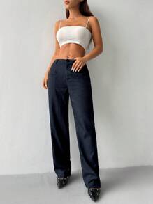Flirla Casual Versatile Minimalist Solid Color Straight Leg Suit Pants