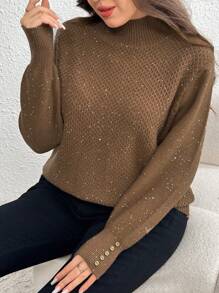 SHEIN Clasi 大码女式立领长袖宽松套头毛衣，秋冬季休闲