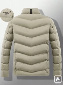 Manfinity Homme Loose Fit Men's Solid Color Zip-Up Coat For Winter, For Fall - Khaki - View 2