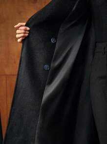 MOTF PREMIUM Manteau long ceinturé avec col châle en laine, poches en biais et boucle - Noir - Voir 13