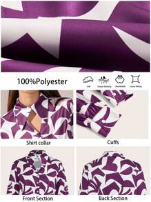 BizChic Women's Elegant Purple Satin Floral Print Long Sleeve Blouse, Thanksgiving, Christmas, New Year's Eve Party Dress, Commuting Ladies Wear, - Multicolor - View 3