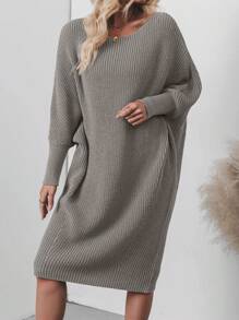 SHEIN Clasi Vestido de suéter largo con mangas de murciélago para mujer, otoño/invierno