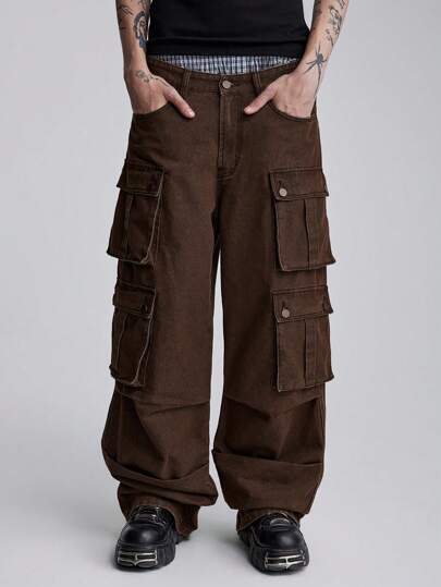 Street Life Jeans en denim ample et lâche de couleur unie pour hommes