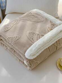 1pc Thickened Double-Layer Taffeta & Sherpa Fleece Blanket, Solid Color Jacquard Butterfly Flower Design, Multi-Purpose Couch Throw, Modern Minimalist Style, Soft & Warm For Bedroom, Sofa, Living Room, Washable In Winter