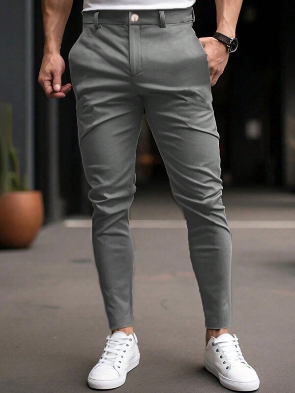 Manfinity Mode Pantalones de traje casuales para hombre de unicolor con bolsillo con cremallera