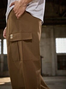 Manfinity VCAY Men's Casual Loose Fit Elastic Waist Straight Leg Woven Pants