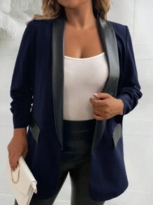 SHEIN LUNE Áo khoác Blazer cổ tròn Colorblock cỡ lớn cho mùa thu - Màu xanh hải quân - Xem 4
