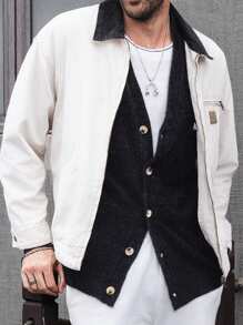 Manfinity Homme Men's Casual Solid Color Drop Shoulder Loose Single-Breasted Cardigan