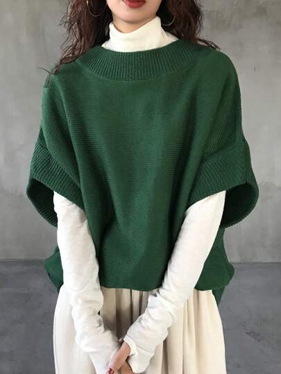 FRIFUL Women Solid Color Batwing Sleeve Loose Knit Sweater Vest Fall,Winter