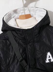 Áo khoác gió dày dặn ấm áp in chữ giản dị cho bé trai tuổi mới lớn, thích hợp mặc khi đi làm, đi học, mặc thường ngày, du lịch, thể thao, mùa thu và đông - Đen và trắng - Xem 4